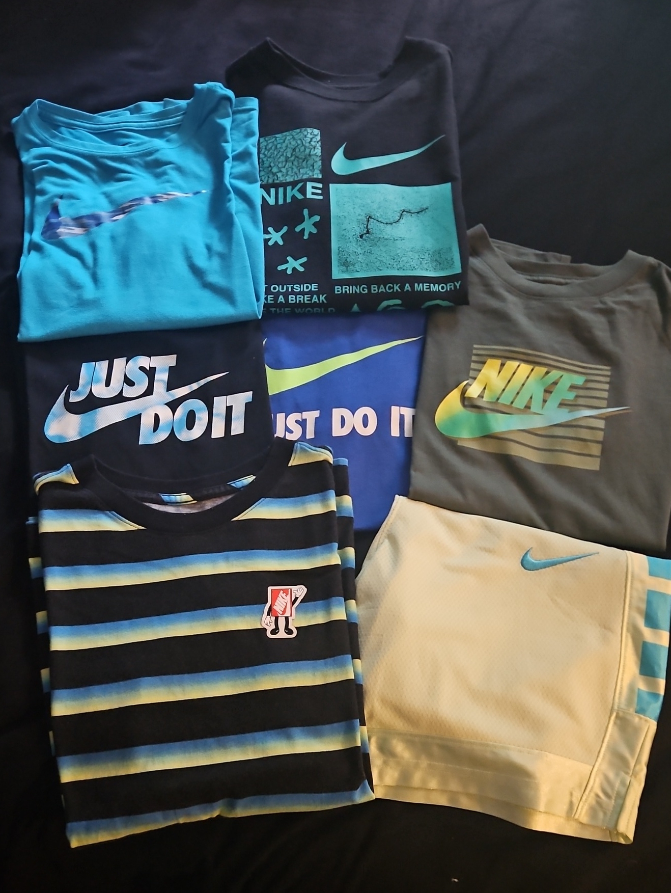 Nike Kids T-Shirt Bundle Of 6 And 1 Pair Of Shorts- Blue, Teal, Black, Yellow